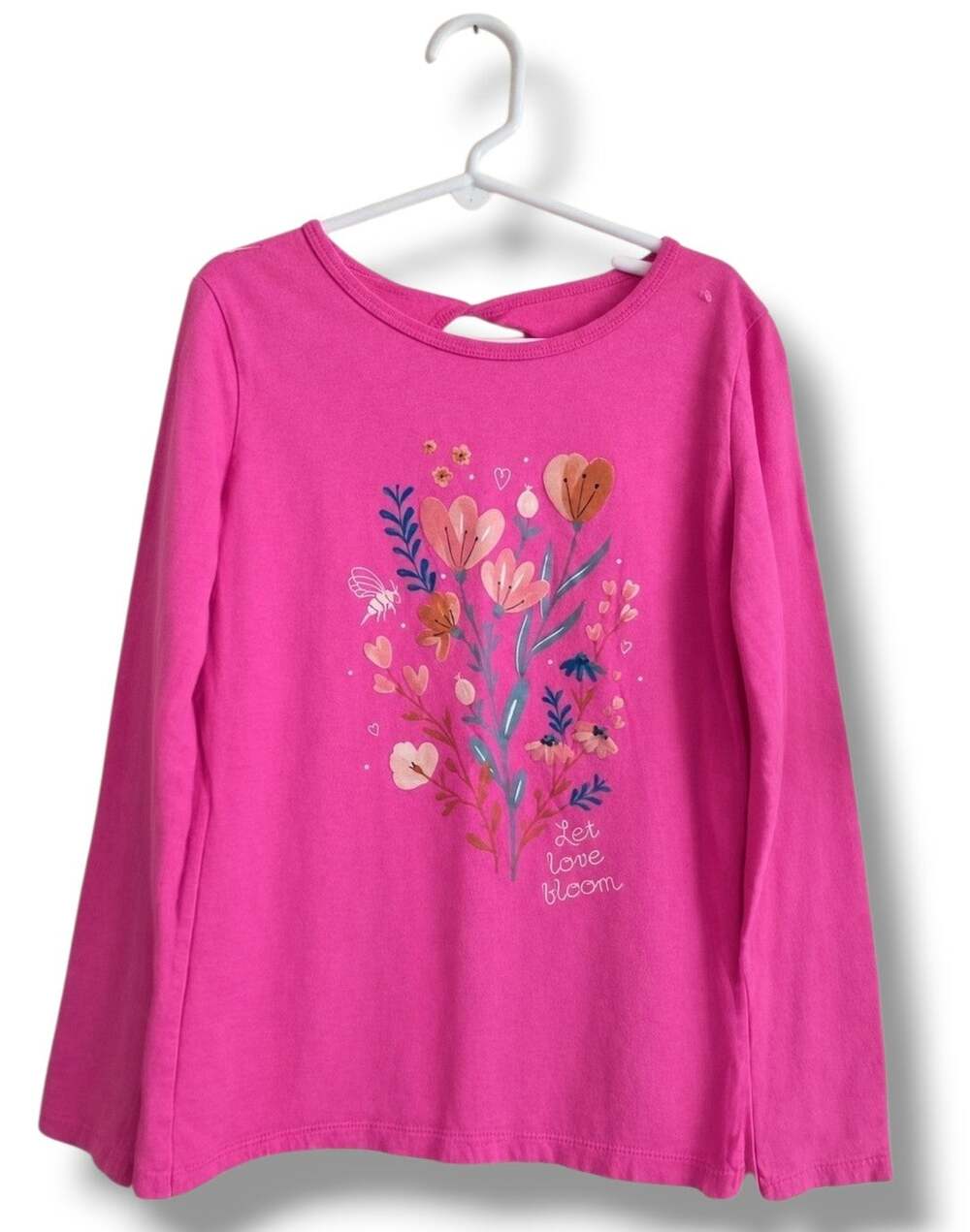 Girls 12 Pink Long Sleeved Floral Graphic Keyhole Twist Tee Shirt